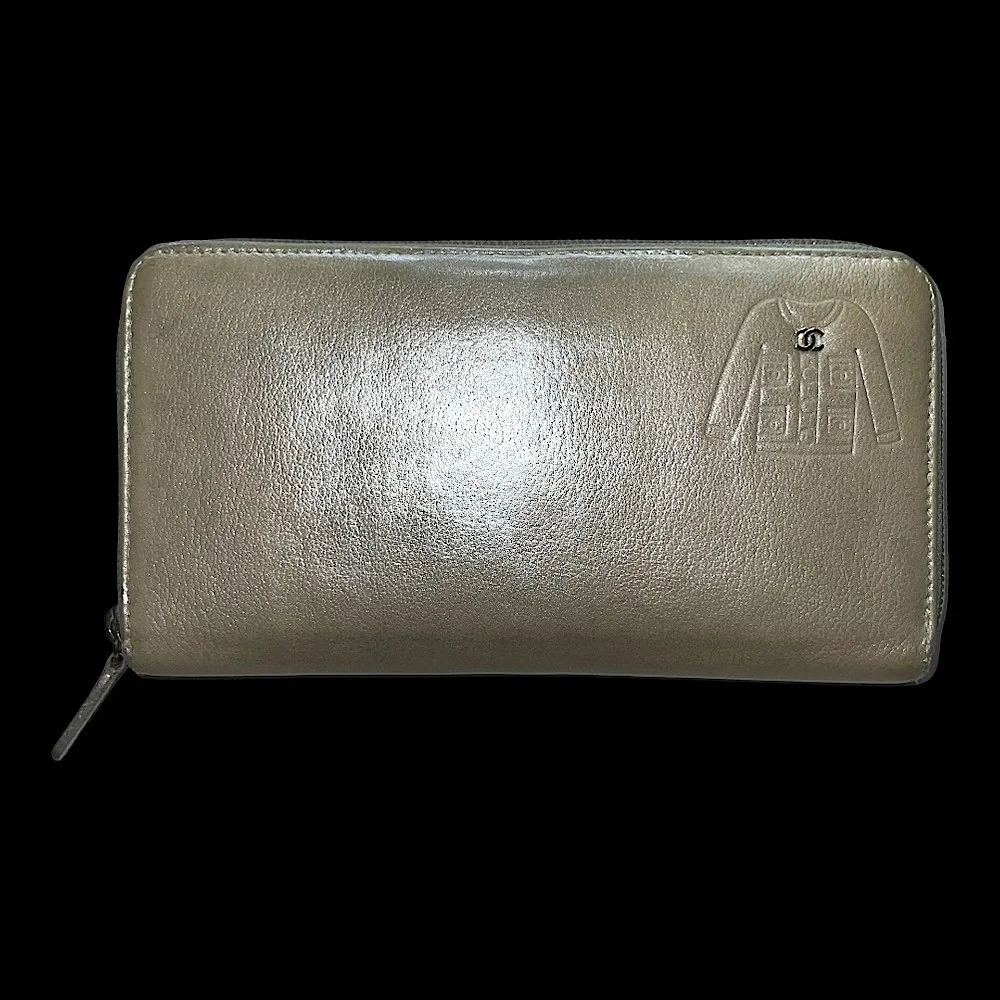 Chanel Long Zip Around Zippy Wallet CC Jacket Motif Leather Champagne Gold RARE - Picture 7 of 17